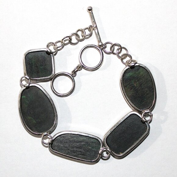 Lucas Lameth Coldwater Creek Sterling Silver Abalone Bracelet 8 Inches - Picture 2 of 5